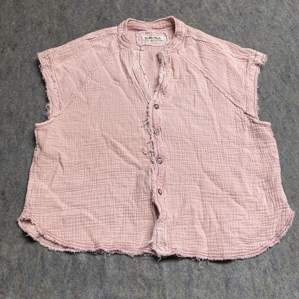 Free People Blush Pink Frayed Button-Up Gauze Top